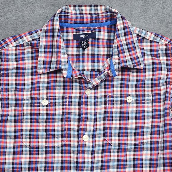 GapKids Outlet Plaid Shirt Boys Long Sleeve Button Down Size Large Blue Red - Picture 3 of 6